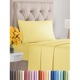 Twin Size 3 Piece Sheet Set - Comfy Breathable & Cooling Sheets - Hotel Luxury Bed Sheets for Women & Men - Deep Pockets, Easy-Fit, Extra Soft and Wrinkle Free Sheets - Yellow Oeko-Tex Bed Sheet Set