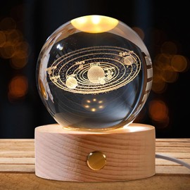 TZQFROCE 3D Crystal Ball Night Light with Wooden Base Solar System Crystal Ball Creative Night Scene Astronomy Ball 3D Solar System Crystal Ball for Christmas Birthday Home Decor