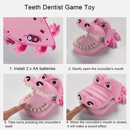 LiebeWH Teeth Dentist Play Toy Crocodile Biting Finger Games Parent-Child Interaction Mouth Dentist Biting Finger Toy with Entertainment Music (Pink), Default