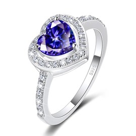 MYBELLNA Promise Ring for Her 925 Sterling Silver Created Ruby Blue Sapphire Emerald Diamond Heart Promise Wedding Engagement Ring for Wife Girlfriend Her Anniversary (Ring-2, Blue, 60（18.9）)