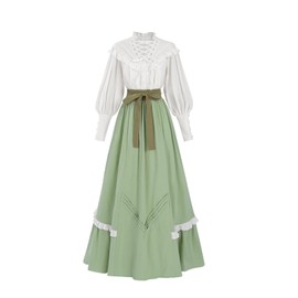 Fiamll Victorian Dress Women's Renaissance Costume Edwardian Blouse Renaissance Skirt Prom Dresses Grass Green L