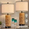 GyroVu Rattan Table Lamp Set of 2, Wicker Lamps, Dimmable