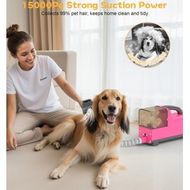 likjhbn 5 in 1 Dog Grooming Vacuum Kit, Dog Hair Vacuum & Dryer for Pets Shedding Grooming with Dual Motors, 3 Suction & 3 Dryer Modes, 2L Large Capacity Dust Cup, Adjustable Speed and Temperature