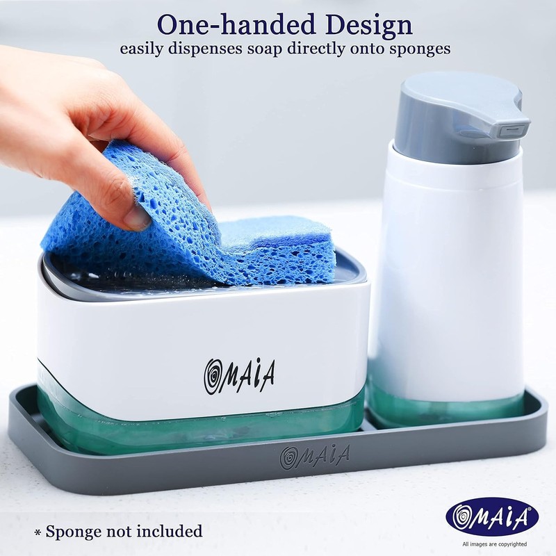 OMAIA 4-in-1 Dish Soap Dispenser Set with Sponge Holder and