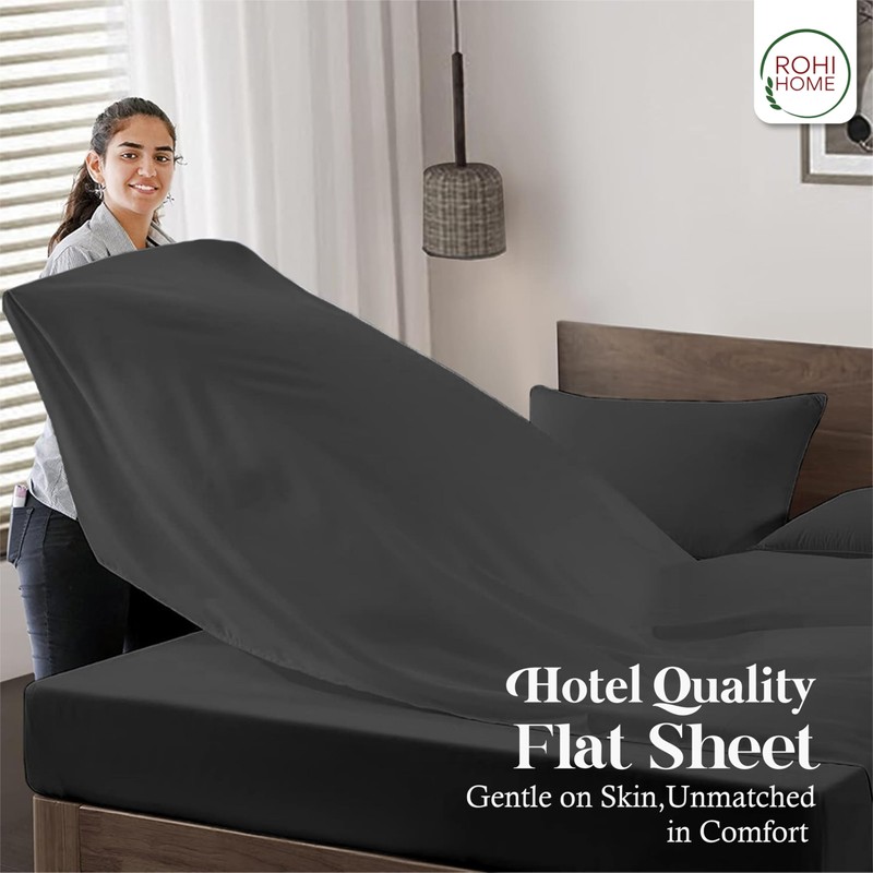 Rohi Dark Grey King Size Flat Sheet Microfibre – Ultra-Soft,