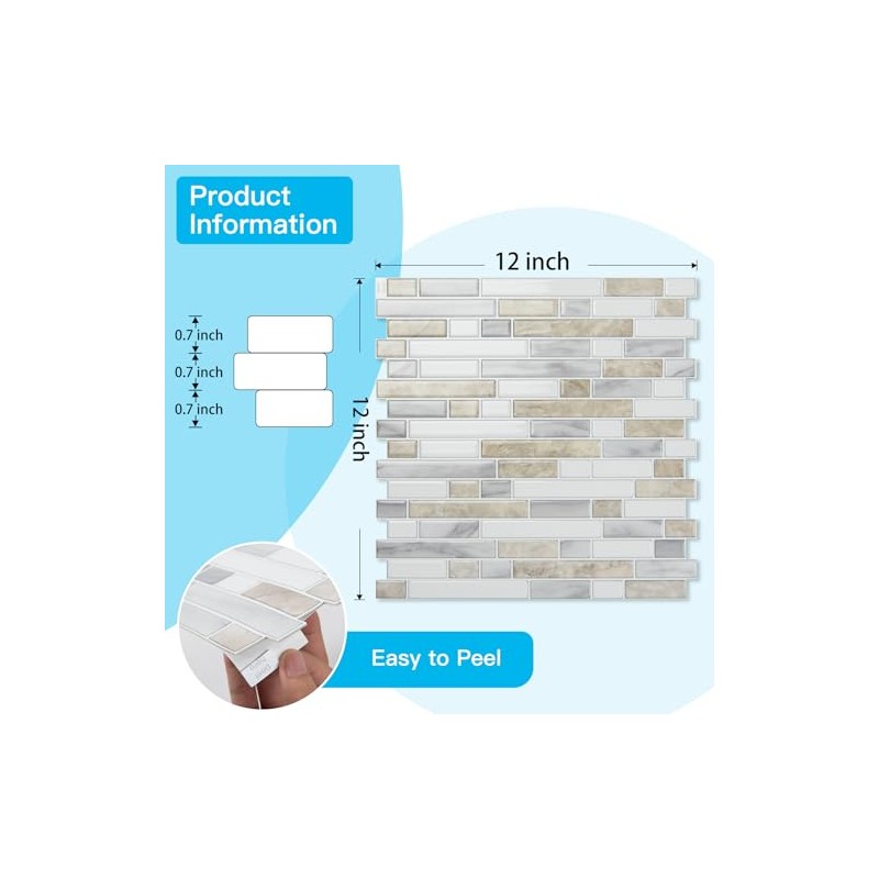 Art3d 10-Sheet Heavy-Duty Peel and Stick Backsplash, Waterproof Wall Tiles