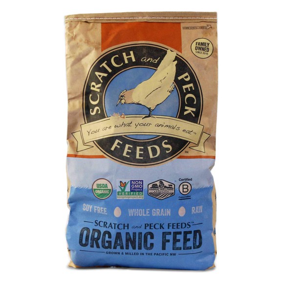 Scratch and Peck Feeds Organic Layer Chicken Feed with Corn for Chickens and Ducks - 25-lbs - Non-GMO Project Verified, Always Soy Free - 1004-25