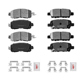 FRaxle Replacement Front & Rear Ceramic Disc Brake Pad Kit w/Hardware for 2013-2018 N-i-ssan Altima, for 2014-2016 N-i-ssan LEAF