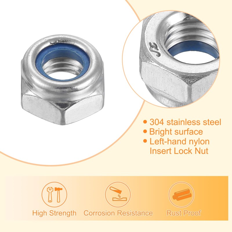 sourcing map Left-hand Lock Nuts, M6x1mm 304 Stainless Steel Thread