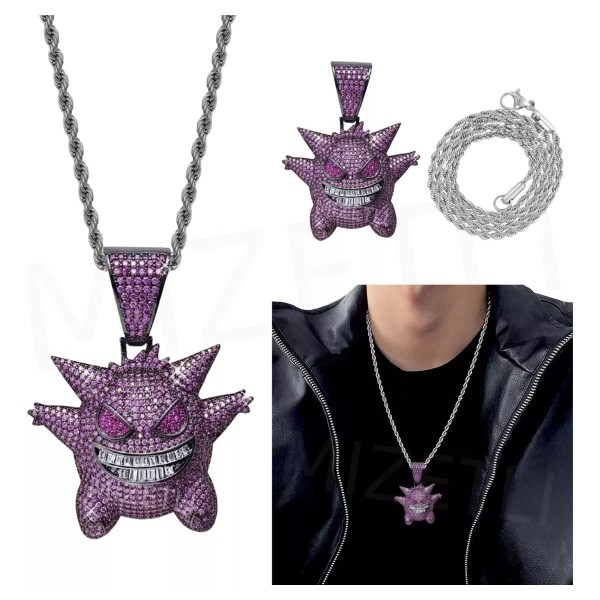 MIZETLI Cubana Cadena Dijes Gengar Hip Hop Collares Y Cadenas