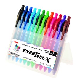Pentel Energel-X Liquid Gel Pen 0.7mm Hard Case Wallet of 12 Assorted Colours, 1 Wallet (BL107-12AST1)