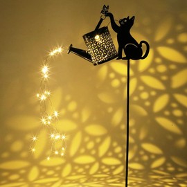 LGEYHAN Black Cat Gifts - Solar Cat Garden Statue,Black Metal Garden Decor,Yard Decor Stakes with Lantern, Gifts for Women Mom and Grandma or for Cat Lovers