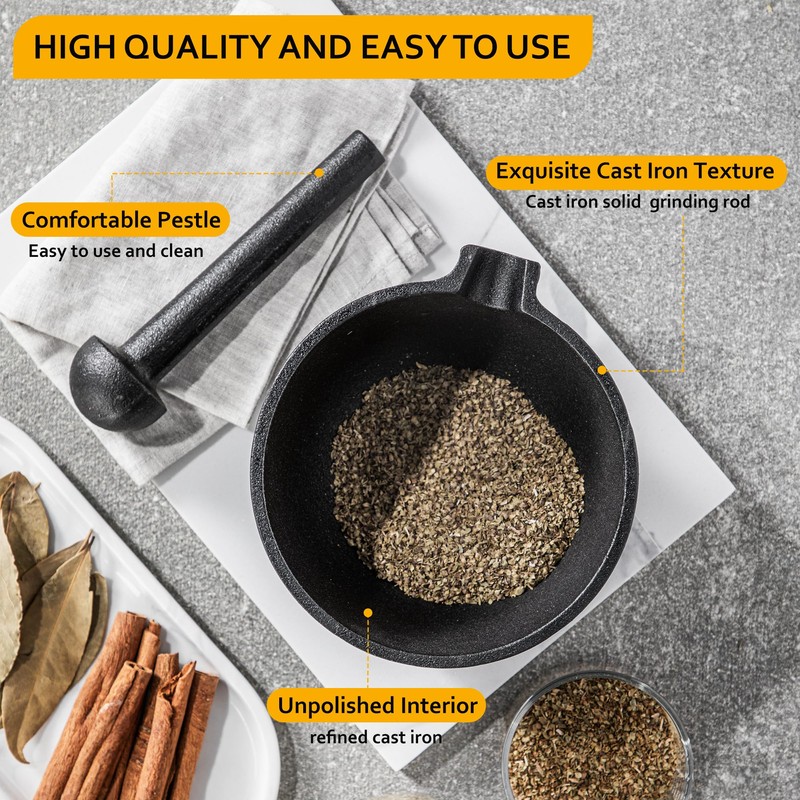 Velaze Cast Iron Mortar and Pestle Tool Set, 6.5 inch