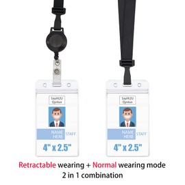 Retractable Breakaway Lanyard with ID Badge Holder, Safety Breakaway Buckle, Adjustable Carabiner, Dual Independent Waterproof Zip Card Holder, Black 2 Pack [2 in 1 Wearing Combination] (Black 2 Pack)