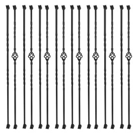Sidasu 16-Pack Wrought Iron Balusters for Staircase, Hollow Single Basket with Double Twist 1/2" Square Metal Balusters with 32Pcs Baluster Swivel Shoes