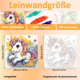 Painting by Numbers Children with Frame, Unicorn Painting by Numbers Children from 5 6 7 8 9 10 Years, Painting Set with Frame, Brush and Acrylic Paints, Gift for Girls and Boys, with Glitter 20 x 20