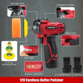 Cordless Buffer Polisher, 12V Mini Wax Buffer & Sander with 2 X 2.5Ah Battery & Charger, 1/2/3" Backing Plate, 40pcs Polishing Pads, Variable Speed for Car Detailing/Buffing/Sanding/Waxing
