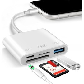 Autbye Lector de Tarjetas SD TF 4 en 1, Adaptador para lPhone/Pad/Cámara | Adaptador de Velocidad Rápida con Función de Compartir En Tiempo Real y Ges