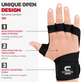 SAWANS Weight Lifting Gloves Padded Palm Protector Powerlifting Gloves Women Men Wrist Support Training Fitness Workout Pull Ups Bodybuilding Essentials