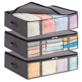 Lifewit Contenedores de Almacenaje para Debajo de la Cama, Pack de 3 Arcones para Guardar Ropa con Ventana Transparente Frontal, Organizadores de Arma