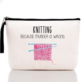 Crochet Gifts for Crochet Lovers, Knitting Gifts for Her, Birthday Gifts for Women & Knitters, Knitting Because M is Wrong, Knitting & Crochet Supplies, Funny Humor Novelty Sarcasm Knitting Makeup Bag