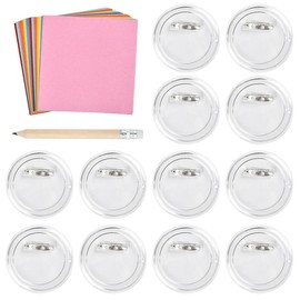 YOPEUC Pack of 30 Buttons DIY without Button Machine, 60 mm Transparent DIY Buttons Badges, Acrylic Button Pins, Transparent Badges with 100 Coloured Paper and 1 Pencil for Photo Picture Kleidun