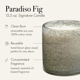 LAFCO New York Signature Candle, Paradiso Fig - 15.5 oz - 90-Hour Burn Time - Reusable, Hand Blown Glass Vessel - Made in The USA