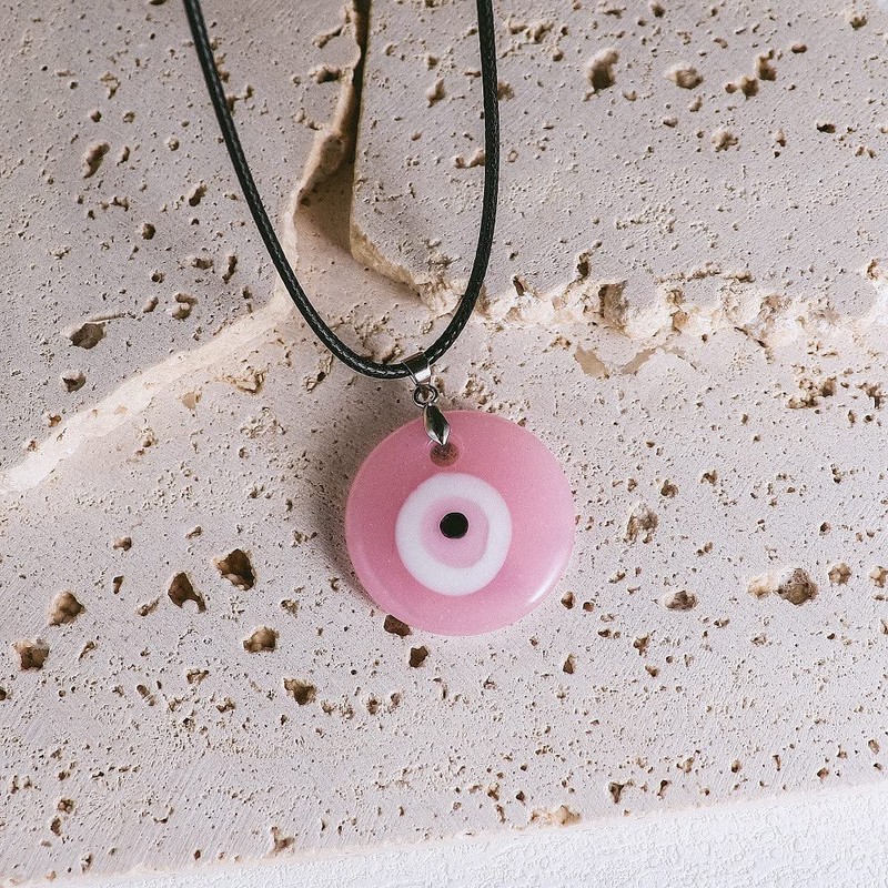 Caiyao Evil Eye Pendant Necklace Glass Leather Rope Chain Turkish