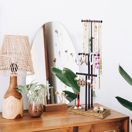 Love-KANKEI Jewelry Organizer Stand Metal & Wood Basic and Large Storage Necklaces Bracelets Earrings Holder Organizer Black and Carbonized Black