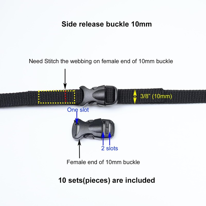 BAIWOAK Quick Release Buckles 15mm/20mm/25mm/32mm/38mm/50mm, Double Adjustable Plastic Buckle Clips