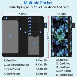 bvya Checkbook Cover for Men & Women with RFID Blocking, Premium Printed Leather Checkbook Holder Slim Wallets with Pen Holder & Built-in Clear Plastic Divider for Duplicate Checks