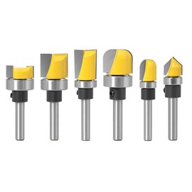 Gasea 6pcs 1/4 Inch Shank Router Bits Set, Including 3pcs Template Flush Trim Bit, 2pcs Deep Round Bottom Nose Bit and 1pcs 90° V Groove Bit for Woodworking Milling Cutter Tool