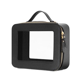 Keains Clear Makeup Bag for Women Cosmetic Organizer Case Transparent Waterproof Travel Toiletry Bag with Zipper Portable Make Up Organizer Traveling Compact Car Bag for Essentials（Black）