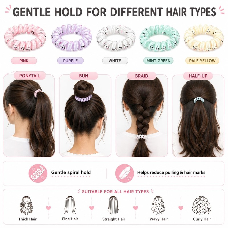 Tangdira Spiral Hair Bobbles Set of 5 Waterproof for Women