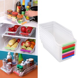 E-Senior Fridge Organiser, Fridge Drawers, Stackable Fridge Tidy for Freezer, Kitchen, Worktops, Cabinets (Random Colour) (Pack of 8)