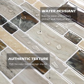 Peel and Stick Backsplash Tiles 12"x12" Self-Adhesive Tile Sticker for Kitchen Bathroom - Brown (10 Sheets)