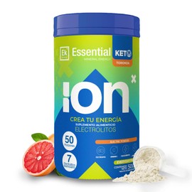 ION X | Electrolitos Sin Azúcar Con 7 Electrolitos En Polvo Esenciales + Vitamina C | Endulzado Con Monk Fruit 100% Puro 0 Calorías Sabor Toronja | Sin Cafeína | Essential Keto 50 Porciones 500g