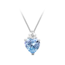 Tuscany Silver Women's Sterling Silver Rhodium Plated 6mm Heart Shape Light Blue CZ with 3mm Round White CZ Pendant on Sterling Silver Adjustable Trace Chain 42cm/16.5" - 45cm/17.75"