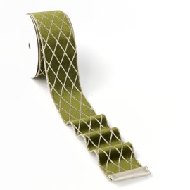 Mayreel Moss Green and Gold Christmas Tree Ribbon 2.5 Inch, Metallic Diamond Glitter Velvet Wired Edge Lattice Ribbon for Gift Wrapping, Floral Craft, Bows, Wreaths, Garland, Holiday Decor,10 Yards