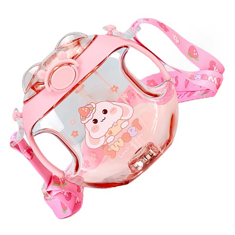 450ml Kids Water Cup with Handle and Lanyard Plastic Straw