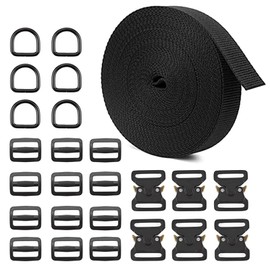 JIPIMON Nylon Strap, 1 Inch Webbing Nylon Strap With Heavy Duty Metal Buckles, Include Tri-Glide Slide Clips Metal D Rings