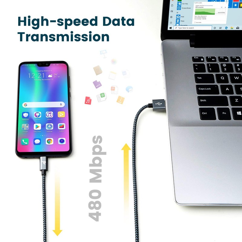 RAMPOW Cables Micro USB (6.6FT/2M, Black, 2)