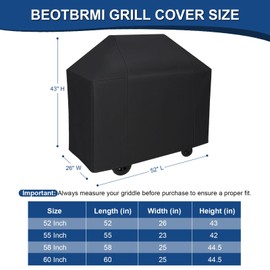 BEOTBRMI Grill Cover, Grill Covers for Outdoor 52 inch, Waterproof Protection, BBQ Grill Cover with Adjustable Straps, Oxford Fabric for Weber Spirit 200 and 300 Series