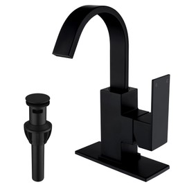 SLOUMKI Matte Black Bathroom Faucet Waterfall Faucet Bathroom Vanity with 360 Degree Swivel Spout, Single Hole Bar Sink Faucet with Hose and 6 "Deck Plate