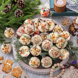 Outus 24 pcs Christmas Tree Ornaments Ball Vintage Gingerbread Man Decorations for Tree Vintage Style Hanging Ornaments Farmhouse Home Fireplace Decoration Holiday Party Favors