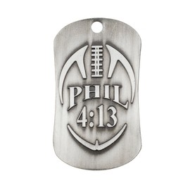 Shields of Strength Football Antique Silver Finish Dog Tag Necklace-Phil 4:13