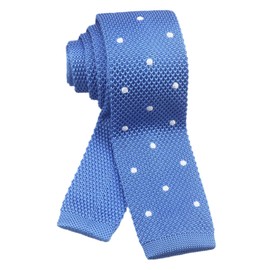 Elfeves - Corbata de punto de color liso para hombre, estilo formal, con punta plana, Azul (Sky Blue Polka Dot), Talla única