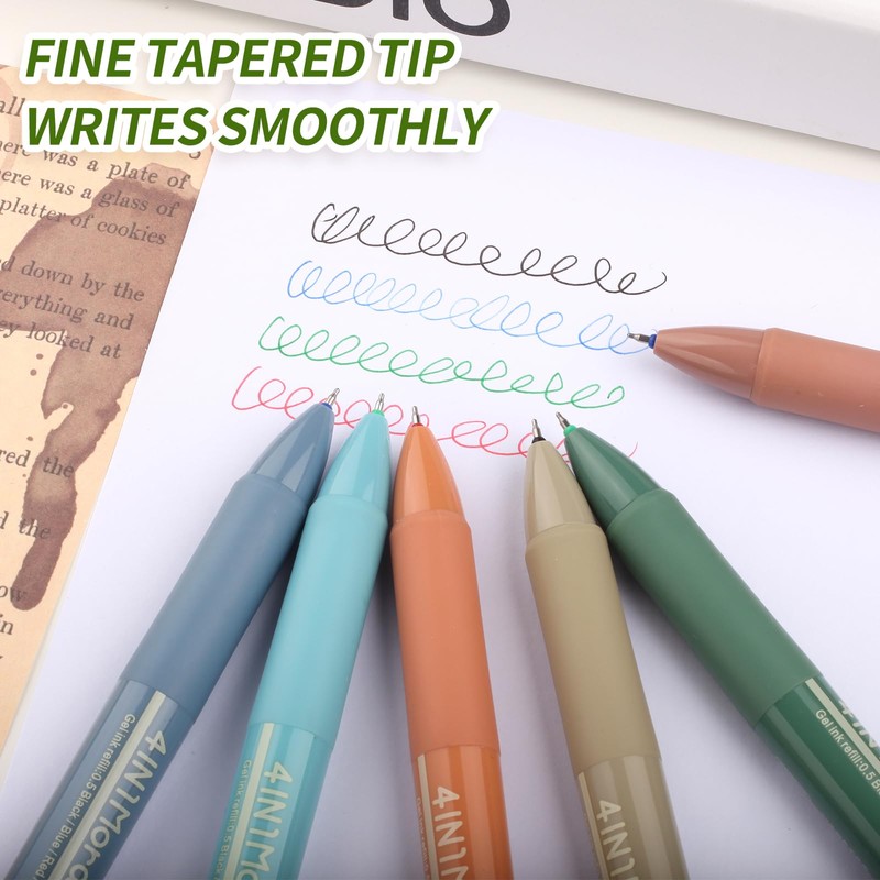 UPENOTE Multicolor Gel Ink Pen,4-In-1 Retractable Ballpoint pens 0.5mm fine