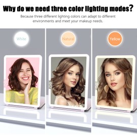 WEILY Makeup Mirror with Lights, 2000 mAh USB Rechargeable Lighted Makeup Mirror, Touch Screen 3 Colors Adjustable 72 LED Lights Compact Travel Mirror, Gift for Girls Women (Pink)