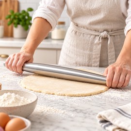 Stainless Steel Rolling Pin for Dough and Dumplings – Smooth Tapered Design for Everyday Home Baking
